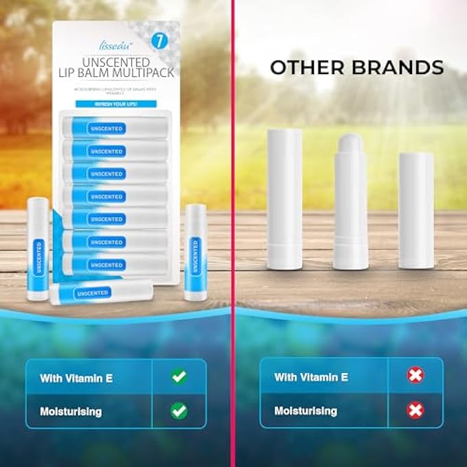 SOL 7PK UNSCENTED LIP BALM MULTIPACK MOISTURISER & HYDRATING LIPBALM REPAIR FOR DRY, CHAPPED LIPS WITH VITAMIN E - LONG-LASTING LIP CARE STICKS FOR HOME, OFFICE, OR ON-THE-GO USE - Image 4